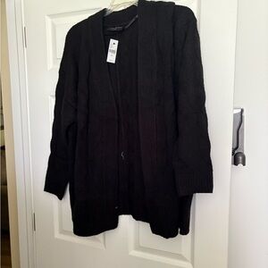 Lane Bryant Black Cable Knit Open Cardigan